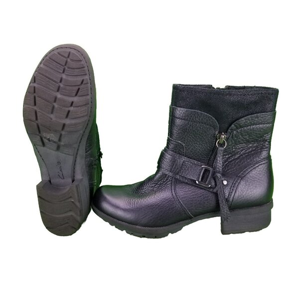 ✅Clarks Riddle Avant Women's Pebbled Black Leather Side Zip Ankle Boots Size 6M - Picture 2 of 11